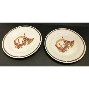2 Vintage Christmas Horn‎ Gibson Dessert Plates
